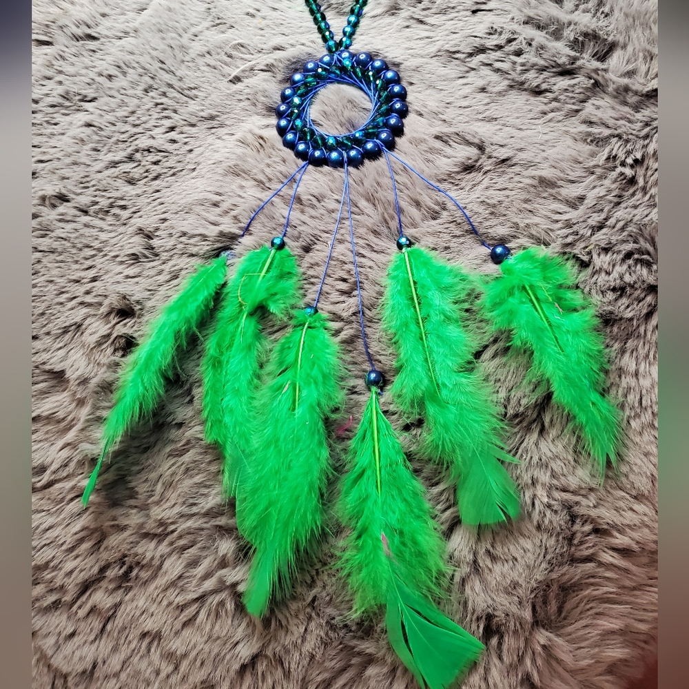 Green Feather Dreamcatcher Necklace